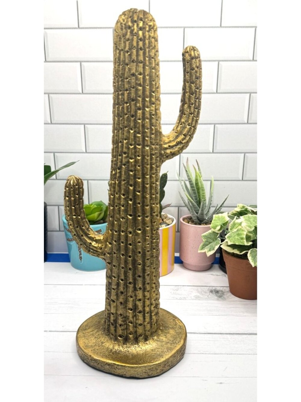 Gold Metal Saguaro Cactus Figurine Decorative Accent Piece